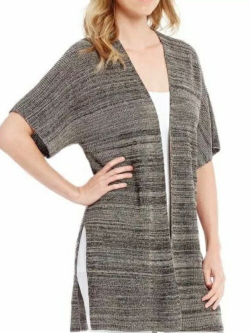 EILEEN FISHER I XXS/XS (S) Tencel Open Front Short Sleeve Cardigan I black brown